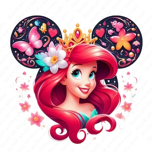 princess ariel png, the little mermaid clipart, mouse ear design, instant download