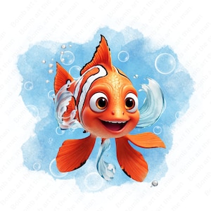 cute finding nemo clipart, finding nemo png, watercolor nemo design, instant download