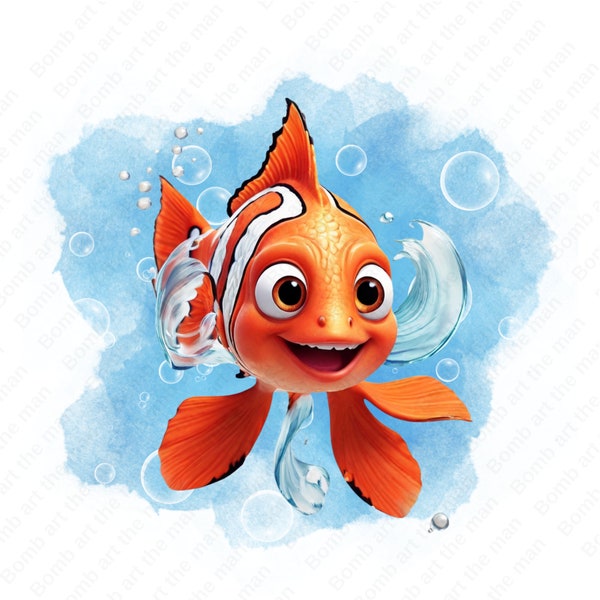 cute finding nemo clipart, finding nemo png, watercolor nemo design, instant download