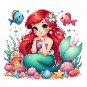 little mermaid clipart, princess ariel png, the little mermaid png, instant download