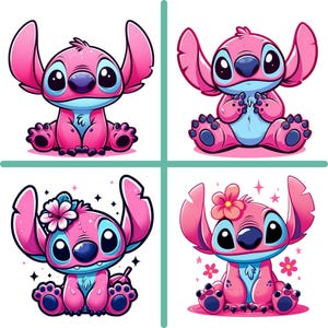 Cute Stitch Angel clipart, Stitch Angel png bundle, 4 pack, Stitch Pink clipart