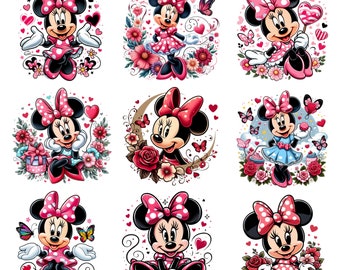 Minnie Mouse clipart set, Minnie Mouse png bundle, 9 pcs, instant download