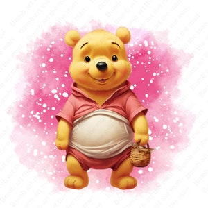 winnie the pooh clipart, cute winnie the pooh png, watercolor background, instant download