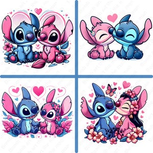 Cute Stitch Angel clipart, Stitch Angel png bundle, 4 pack, Stitch Pink clipart