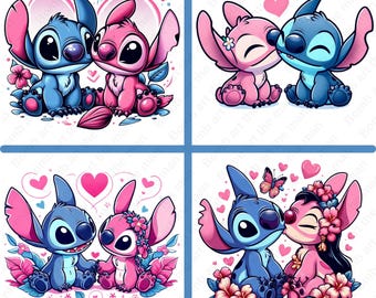 Cute Stitch Angel clipart, Stitch Angel png bundle, 4 pack, Stitch Pink clipart