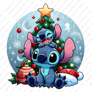 Stitch Christmas clipart, cute stitch png, christmas design, transparent background, instant download
