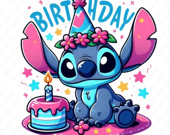 Cumpleaños Stitch PNG, Feliz Cumpleaños Stitch PNG, Lilo y Stitch PNG, Cute Stitch Clipart, descarga instantánea