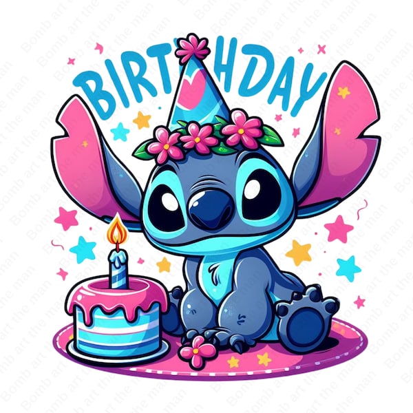 Birthday Stitch PNG, Happy Birthday Stitch PNG, Lilo and Stitch PNG, Cute Stitch Clipart, instant download