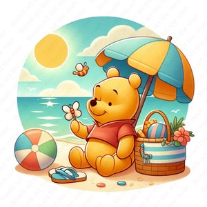 winnie the pooh summer clipart, winnie the pooh png, cartoon holiday clipart, instant download