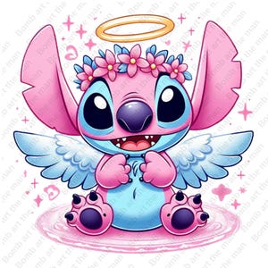 cute stitch angel clipart, stitch angel png, stitch pink clipart, instant download
