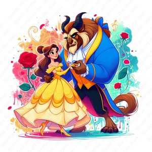 La bella e la bestia clipart carina, principessa belle png, clipart cartoni animati, download istantaneo