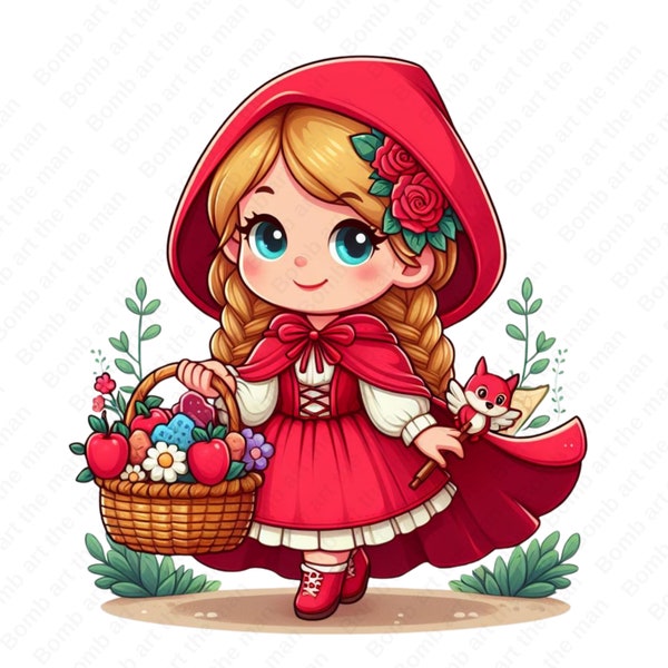 little red riding hood clipart, little red riding hood png, fairytale clipart, instant download