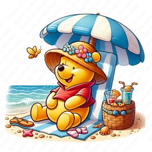 winnie the pooh summer clipart, winnie the pooh png, cartoon holiday clipart, instant download