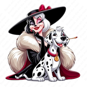 Cruella De Vil png, clipart Cruella De Vil, princesse méchante png, clipart les 101 dalmatiens, téléchargement immédiat