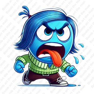 inside out sadness clipart, emotion character png, joy,sadness, anger, anxiety, instant download