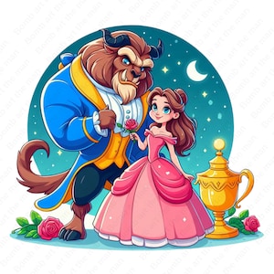 Clipart carino La bella e la bestia, Principessa Belle png, clipart cartone animato, download immediato