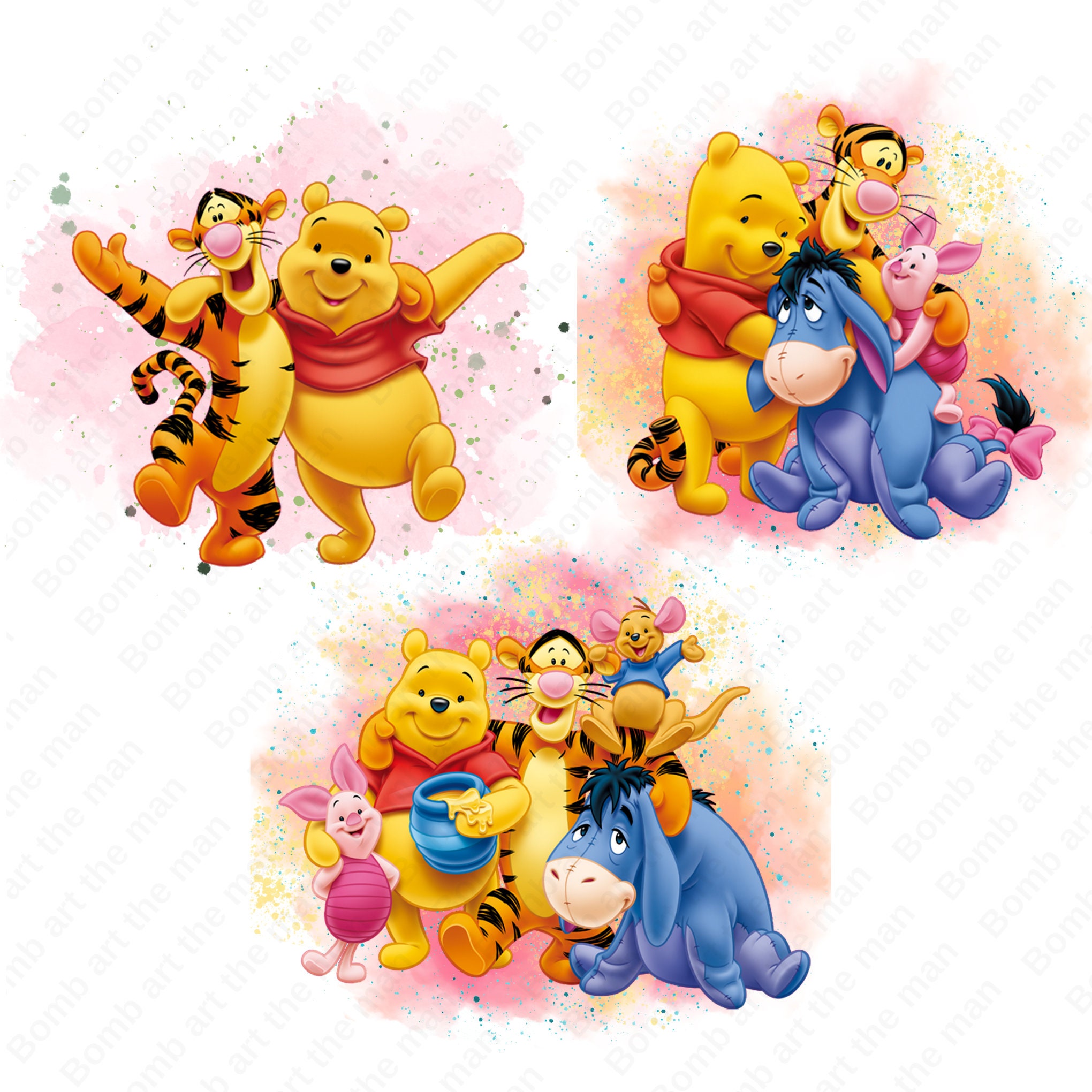Winnie the Pooh Clipart Set 3 Pack Watercolor Background - Etsy