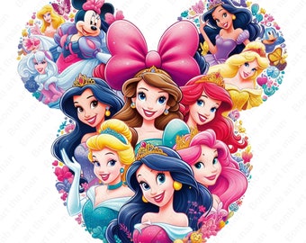 Princess clipart, cartoon princess png, all princess design, mouse ear design, instant download