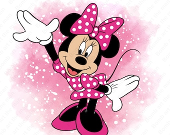 Cute Minnie Mouse clipart, Minnie Mouse png, watercolor background, instant download