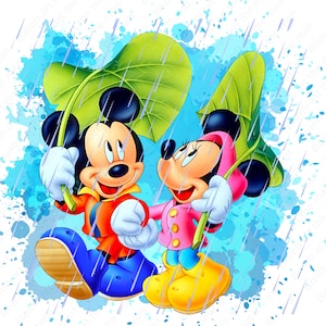 Mickey mouse and minnie mouse clipart, watercolor background, minnie mouse png, mickey mouse png, instant download