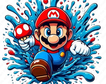 Super mario clipart, super mario png, splash design, transparent design, instant download