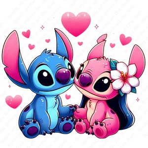 stitch and angel clipart, stitch and angel png, transparent design, instant download