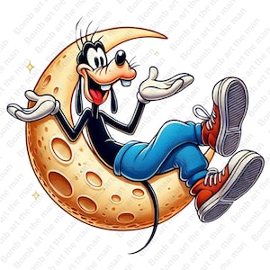 Goofy on the Moon clipart, Goofy png, cute goofy clipart, transparent design
