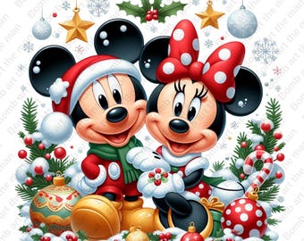 Mickey and Minnie Mouse Christmas Clipart, Merry Christmas png, happy new year, transparent design