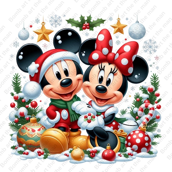 ミッキーとミニーマウスのクリスマスクリップアート、メリークリスマス