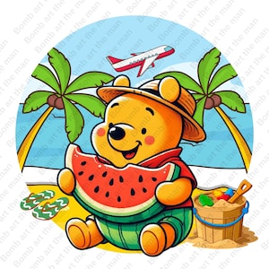 winnie the pooh funny clipart, winnie the pooh eating watermelon, cute summer clipart, instant download