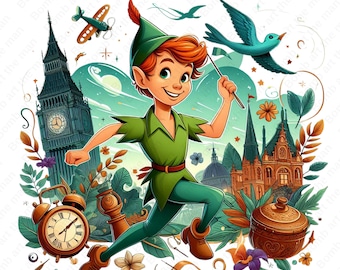 Peter Pan clipart, Peter Pan png, cute cartoon characters, instant download