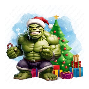 clipart de natal do hulk, png de super-herói, clipart de natal de desenho animado, fundo transparente, download instantâneo