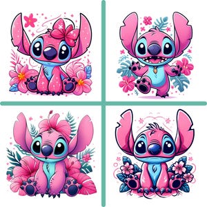 Cute Stitch Angel clipart, Stitch Angel png bundle, 4 pack, Stitch Pink clipart