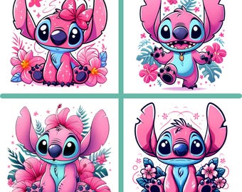 Cute Stitch Angel clipart, Stitch Angel png bundle, 4 pack, Stitch Pink clipart, instant download