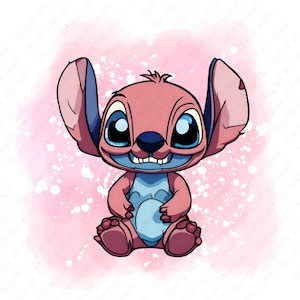 Stitch angel clipart, cute stitch angel png, watercolor background, instant download