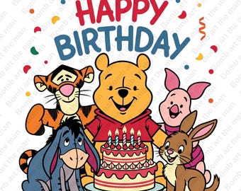 くまのプーさん 誕生日 PNG セット：ティガー、ピグレット、ラビット