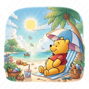 winnie the pooh summer clipart, winnie the pooh png, cartoon holiday clipart, instant download
