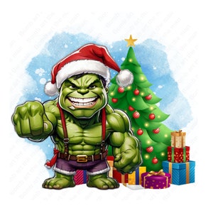 Clipart di Natale di Hulk, png di supereroe, png di mostro verde, clipart di Natale dei cartoni animati, download immediato