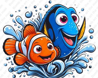 Finding Nemo clipart, Nemo and Dory png, transparent design, instant download