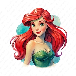 Princess ariel png, the little mermaid clipart, cartoon princess, hand-drawn design, instant download