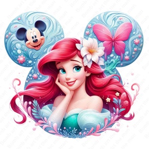 the little mermaid clipart, princess ariel png, mouse ear design, instant download