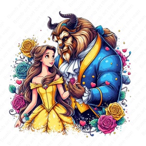 La bella e la bestia clipart carina, principessa belle png, clipart cartone animato, download immediato