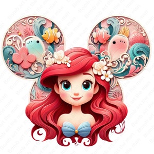 Princess Ariel png, the little mermaid clipart, mouse ear design, instant download