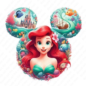 The little mermaid clipart, Princess Ariel png, mouse ear design, instant download
