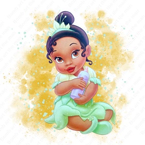 Baby Tiana clipart, cute princess tiana png, baby toddler tiana, watercolor background, instant download