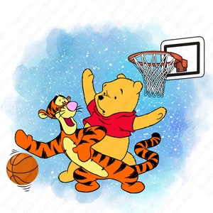 Winnie the pooh basketball clipart, tigger png, winnie png, watercolor background, instant download