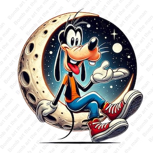 Goofy on the Moon clipart, Goofy png, cute goofy clipart, transparent design