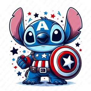 Stitch Hero png, clipart de ponto, design de ponto fofo, clipart de capitão américa, download instantâneo