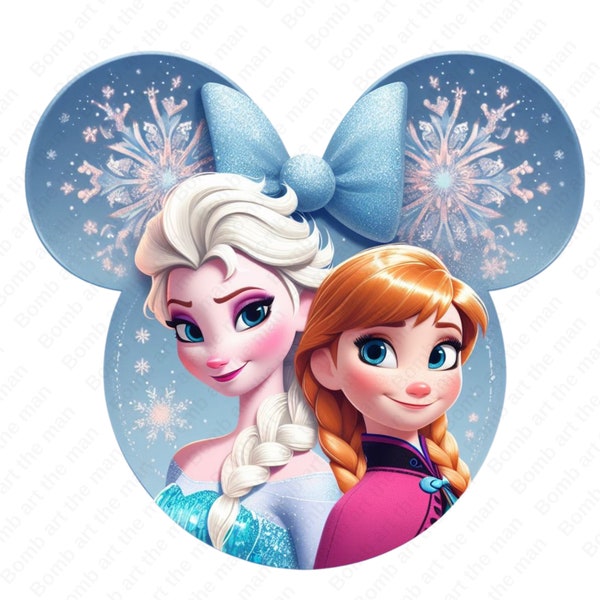 elsa and anna clipart, frozen princess clipart, princess elsa png, mouse ear design, instant download