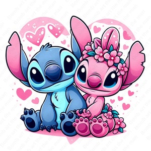 Stitch and Angel clipart, Stitch and Angel png, transparent design, instant download